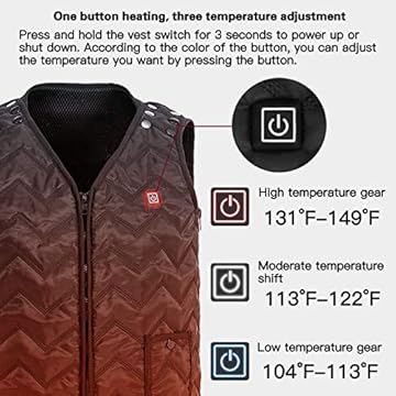 Heated Vest, Electric Heated Vest for Men or Women 5V USB Charging Heated Jacket 5 Heating Pads at Abdomen Back & Waist, 3-Gear Temp, Powerbank is not Included