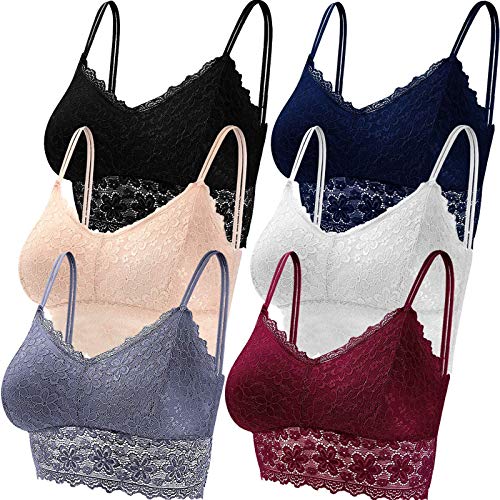 6 Stück Spitze Bralette Damen Unterwäsche Spitzen BH ohne Bügel Gepolstert Yoga Spitze BH Bralette Bra Top Set Sport-BHS für Women 6 Farben Cover