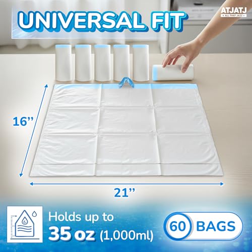 Image of 60 Packs Commode Liners With 60 Absorbent Pads, Leak-Proof Disposable Toilet Bags for Adults, Fits All Bedside Toilet Chairs Bucket, Portable Potty Liners for Home Medical Use, No Mess Cleanup