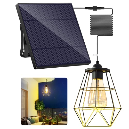 intelamp Solar Shed Light 4000mAh Battery Black Metal Basket Solar Pendant Light Solar Chandelier with 16.4FT Cable, Hanging Light for Outside Garden Yard Gazebo Barn Chicken Coop