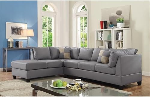 Miniatura 2 de MAKLAINE Seccional de piel sintética de estilo contemporáneo en acabado gris