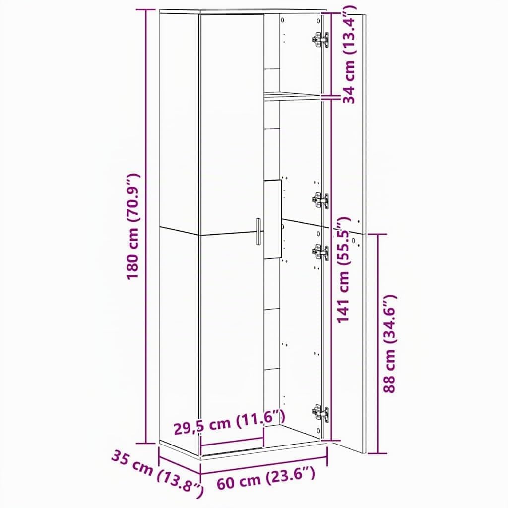 vidaXL Alto Mobile Legno Vecchio 60 x 35 x 180 cm Legno Multistrato, Ampio Spazio, Moderno Mobile Alto, arredo in Legno, Design Elegante, organizza la Stanza, unità alla Moda
