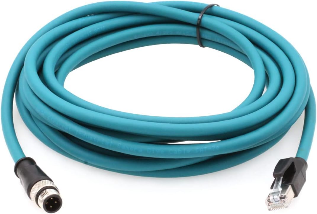 SZRMCC Cavo Ethernet M12, codice D, 4 pin maschio a connettore RJ45, cavo di rete Cat5e ad alta flessibilità, schermato, impermeabile, per sensore fotocamera industriale (blu, 25 m)