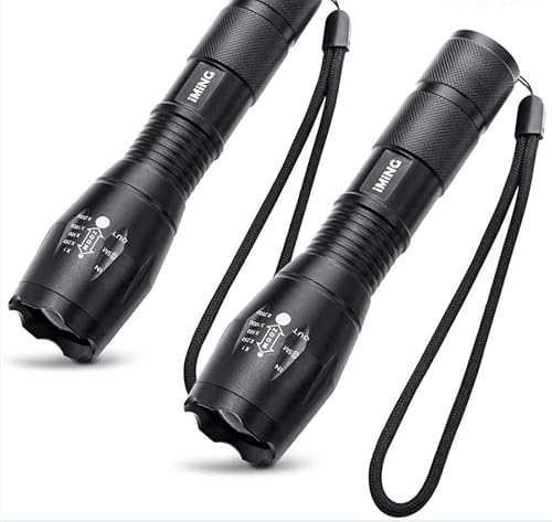 iMing Ultra Brillante Zoomable Ajustable Foco LED Linterna de Mano Táctica de Mano Estándar Linterna Para Camping (Paquete de 2)