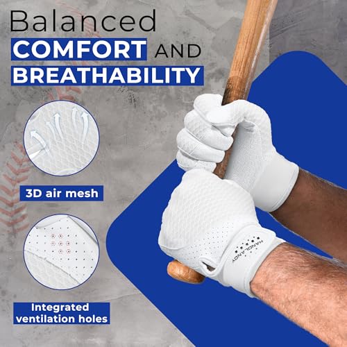 Image of HANDLANDY Baseball Batting Gloves for Adult Youth, Grip Breathable Softball Batting Gloves Fit Men Kids Boys Girls