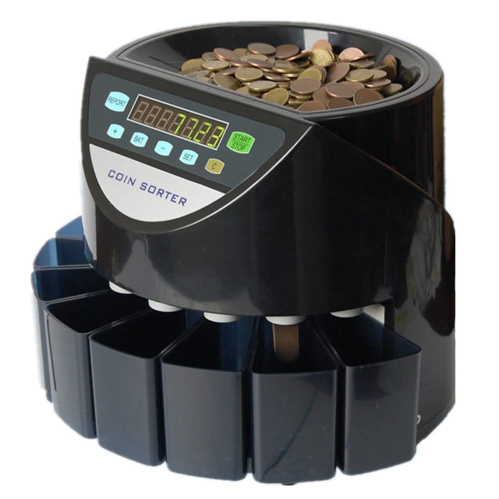 Contamonete, contamonete Automatico Elettrico, Display a LED, per Monete e gettoni di Tutti i Tipi (Black)