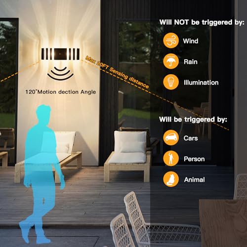 Delicavy Motion Sensor Outdoor Wall Light Fixture Up Down Porch Lights Modern Dusk to Dawn Exterior Sconce Wall Mount Outside Coach Lantern for House Front Door Garage (Include 2 Free Dimmable Bulbs) by Delicavy - Used condition - Image 3