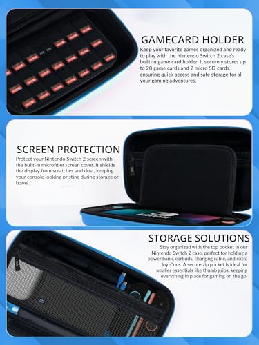 Image of Orzly Case Compatible with Nintendo Switch 2 - Protective Travel Carry Case with Screen Padding, Game Card & microSD Slots, Zipped & Open Pockets for Accessories - 7.9 inch Gift Boxed