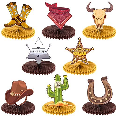 Décorations de fête occidentales en nid d'abeille, lot de 8 centres de table cow-boy pour enfants