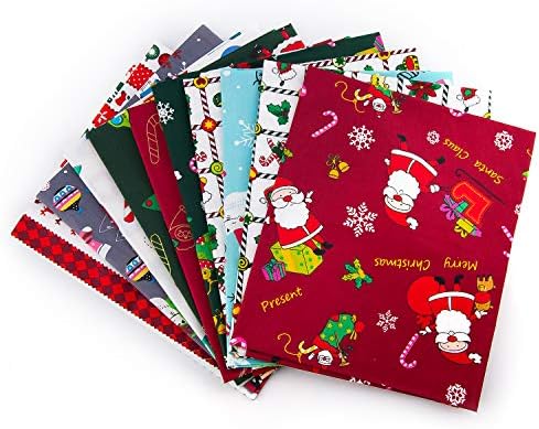 LUTER 10pcs 45×55cm / 18×22 inch Christmas Theme Fabric Christmas Fat Quarter Pure Cotton Fabric Bundle for DIY Decorations, Christmas Series Supplies, Patchwork