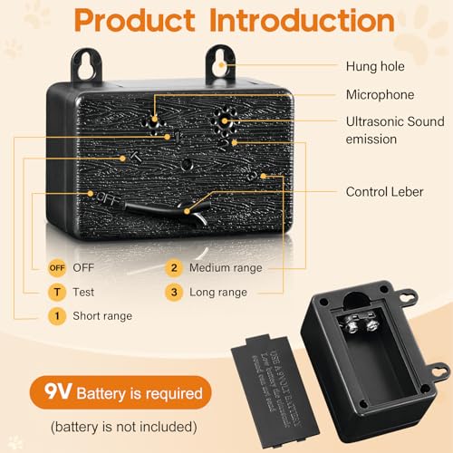 Thunbest Anti Barking Device for Dogs, 50FT Dog Barking Control Devices with 3 Adjustable Modes, Ultrasonic Dog Bark Deterrent Devices for Indoor & Outdoor, Dog Barking Silencer Bark Box Black