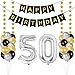 Zestaw dekoracji na 50 urodziny, dekoracja urodzinowa z liczbami 50 lat, srebrny balon foliowy i 24 perły, czarno-złoty, srebrny, z 1 banerem Happy Birthday