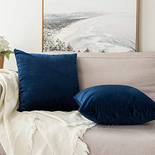 Image of Khooti Velvet Cushion Cover Pack of 1-36 inch x 36 inch / 91 x 91 cm - Navy Blue - Soft Pillow Covers Cushion Case for Sofa Bedroom Livingroom Chair Car, Cushion Cover