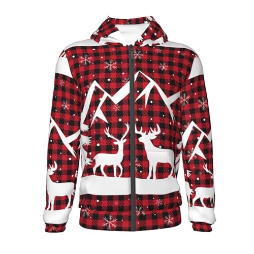 Christmas Buffalo Plaid Kids Pullover Hoodies Boys Zip Up Sweatshirts Girls Athletic Clothes with Pocket2