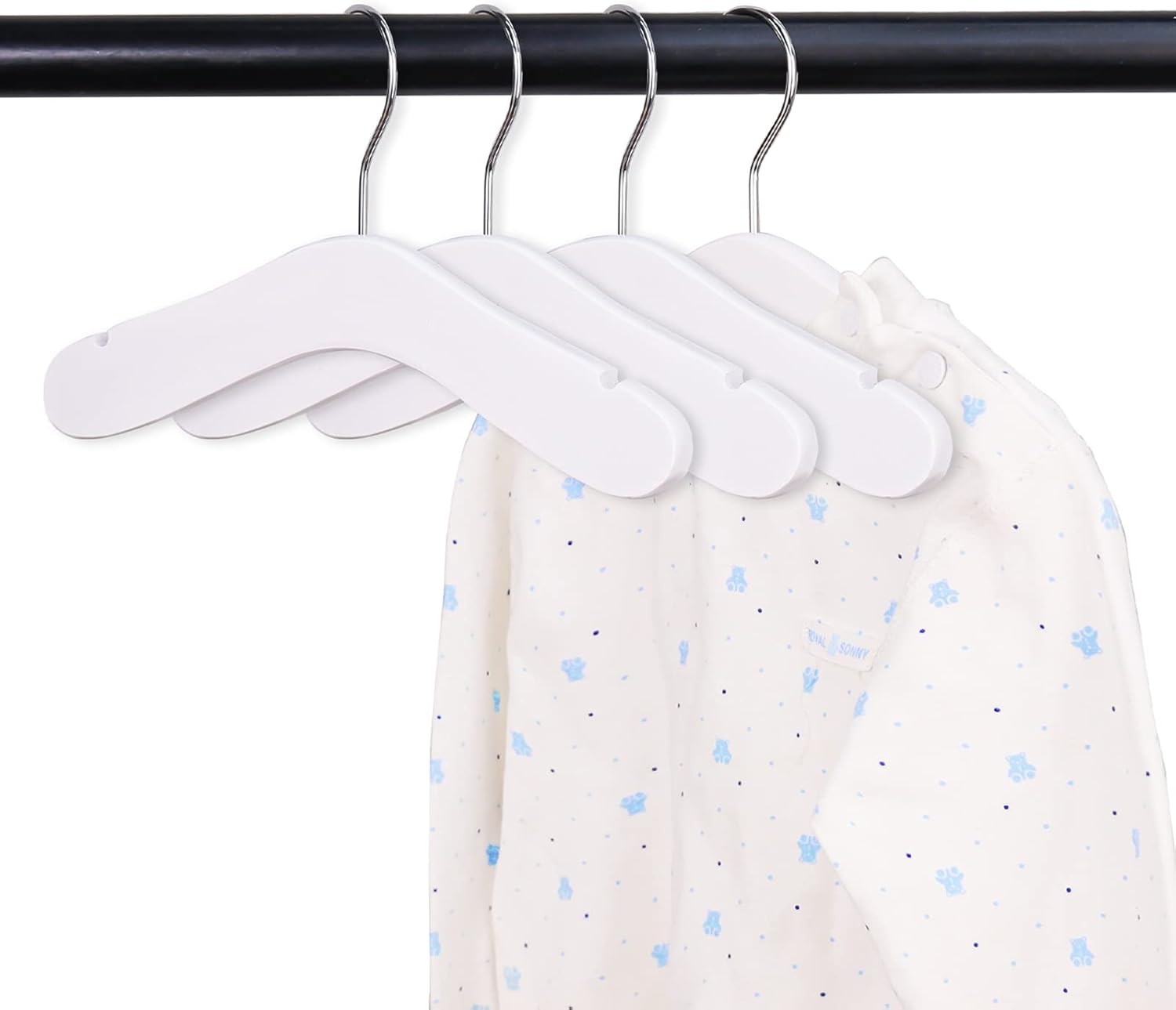 10pcs Baby Children's Wooden Hangers Natural Wooden Kids Hanger Coat Clothes Toddler Hangers for Baby Clothes Closet White