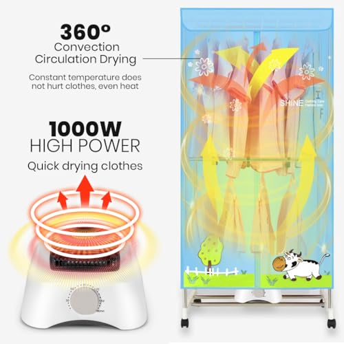 Image of Supvox Clothes Dryer with 360 Degree Hot Wind Circulation Clothes Dryer Easy Assembly Double Layer Stainless Steel Rack with Ventilation Smart 180 mins Timer Design