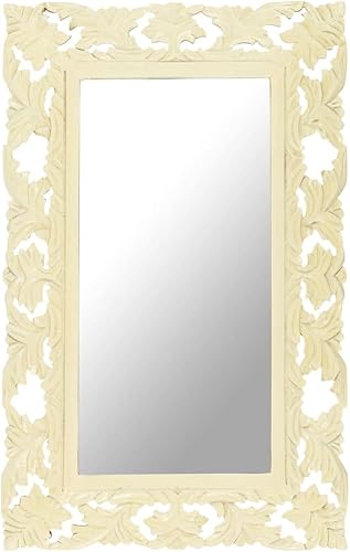 Espejo tallado a mano blanco, espejo corporal, espejo cosmético, espejo de dormitorio, espejo de madera, decoración de granja, estilo vintage, para