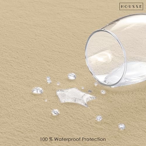 Image of HOUSSE King Size Waterproof Mattress Protector 72 * 48 inch Inches | Premium Bed Mattress Protector Cover | 100% Waterproof | Soft Breathable Fabric | Stretchable Fitted Style | Fits Up to 8 Inch | Beige