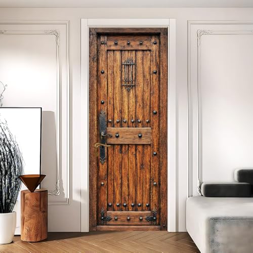 Image of Vintage Wood Door Sticker, Peel & Stick Door Cover, 30.3x78.7in
