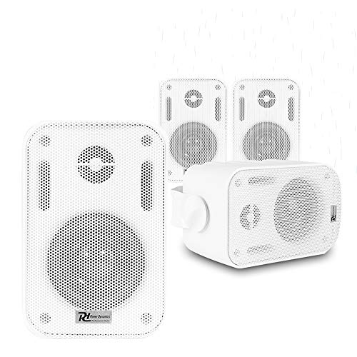 Power Dynamics BC30V White Outdoor Speakers Set of 4 - Weatherproof 3 Wall Mounted Speaker System, 100V Line & 8 Ohms, IPX5 Rated, Ideal for Garden, Terrace, Shop & Marine Installation