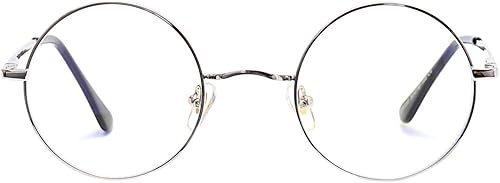 Miniatura 5 de AZorb Lentes de bloqueo de luz azul para mujeres y hombres, lentes redondos retro con marco de metal (plateado)