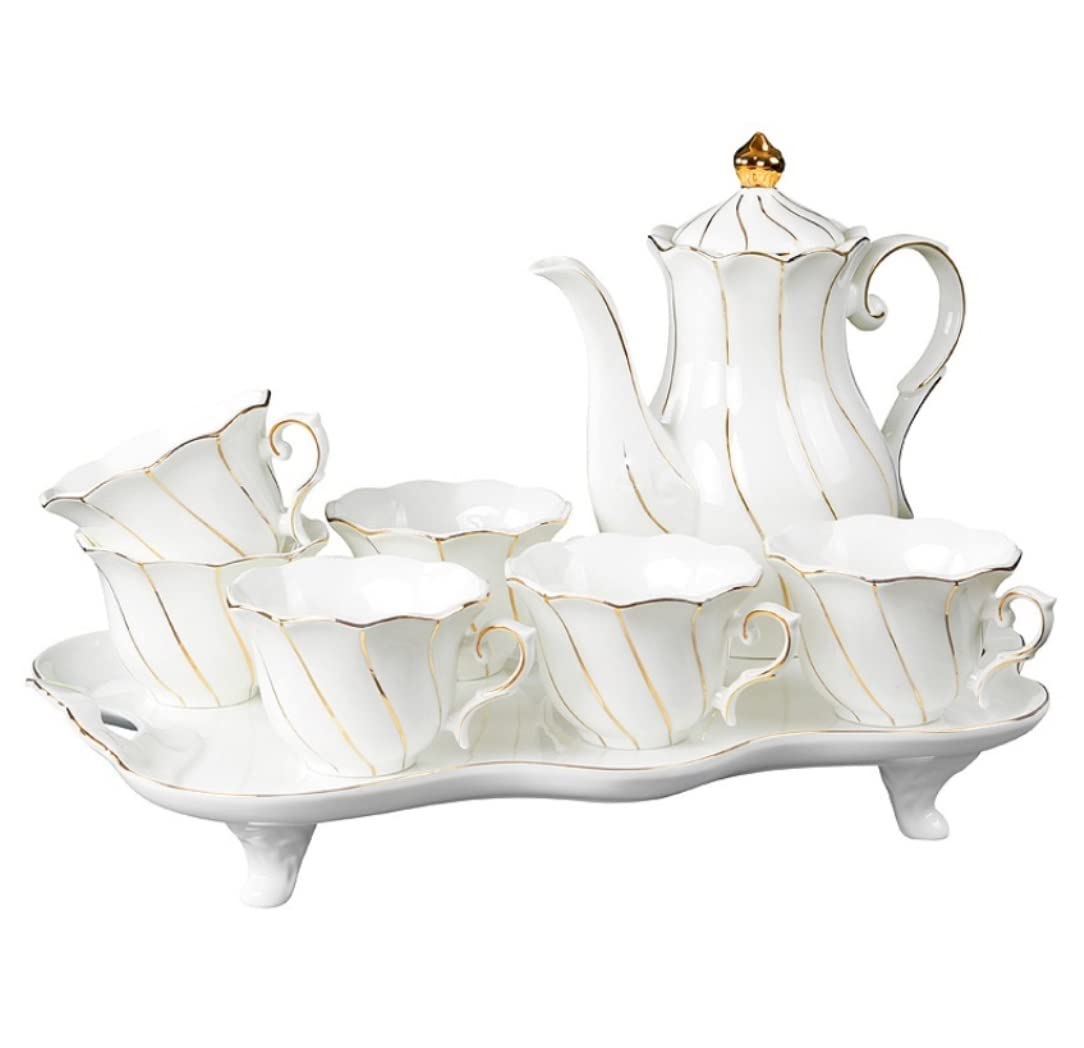 Zestaw Do Herbaty 8 Sztuk Zestaw Do Herbaty Złote Wykończenie Glazurowana Porcelana Serwis Kawy I Z 6 Filiżankami Tacą Na Czajniczek Popołudniowa Herbata Akcesoria Kuchenne