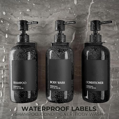 Image of TEKCOOL Refillable Shampoo and Conditioner Dispenser Shower Soap Dispenser Wall Mounted Black Metal Organiser Plastic Bottles Black Pump Shampoo Dispenser, Shower Dispenser Chamber 500ML Bottle (3pc);