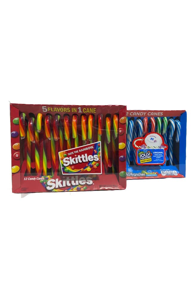 BBOOriginal Candy Canes - Treat your taste buds to a sampling of Candy Canes (Pack of 2); 9.53 Ounces (Skittles + Joly Rancher, Pack of 2)