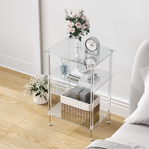 IRCPEN Table d'appoint en Verre Bout de Canape Transparente Petite Table Basse à 3 Niveaux Bouts de Canapé de Salon Tendance Convient pour Les Salons Les Chambres à...