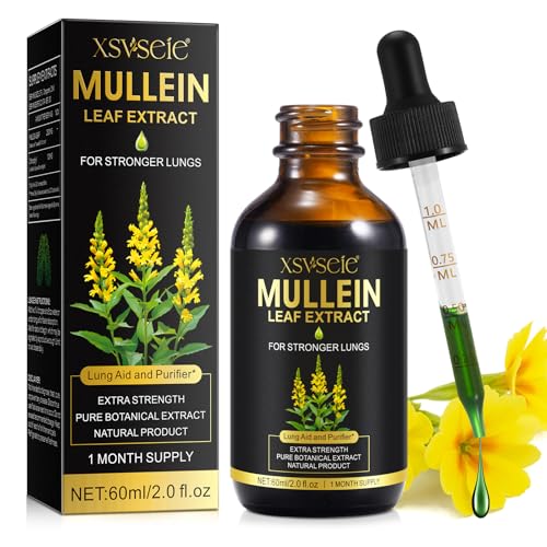 Mullein Leaf Extract,Mullein Tropfen Lungenfrei,KöNigskerze Tropfen FüR Lungen,KöNigskerzen Extrakt For Lungenreinigung Und Gesunde Atmung,Schnelle Absorption, Vegetarisch 60ml