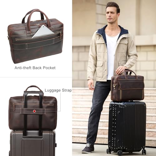TIDING Leather Briefcase for Men 17 Inch Laptop Messenger Bag Work Business Travel Shoulder Bag Attache Case3