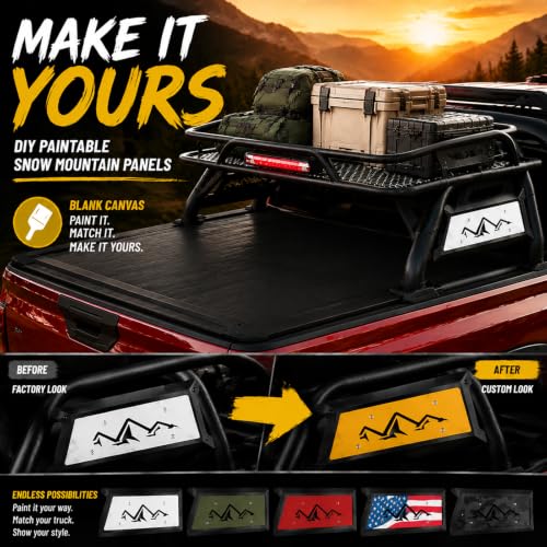 Image of MONOKING Mid Size Roll Bar with Detachable Cargo Basket 3rd Brake Light, for Tonneau Cover for 2007-2026 Tacoma Gladiator Colorado Ranger Canyon Frontier Dakota, Rugged Carbon Steel