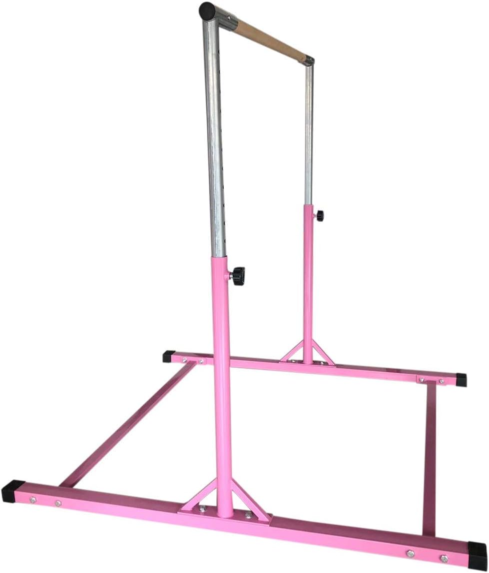 Kids Gymnastics Training Bar Junior Horizontal Kip Bar 3 to 5 FT Training Jungle Gym Expandable Adjustable Height 3 to 5 FT Tumble Weight Capacity 300 Pounds (Pink)