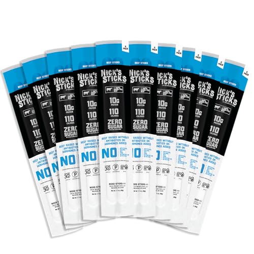 Nick's Sticks Clean & Balanced 100% Grass-Fed Beef Snack Sticks | Made in the USA | Gluten Free | Paleo, Keto, Whole30 Approved | No Soy, Antibiotics or Hormones (10-1.7 oz. Packages of 2 Sticks)