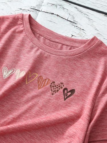OYOANGLE Girl's Heart Print Short Sleeve Round Neck T-Shirt Funny Graphic Tees Cute Top3