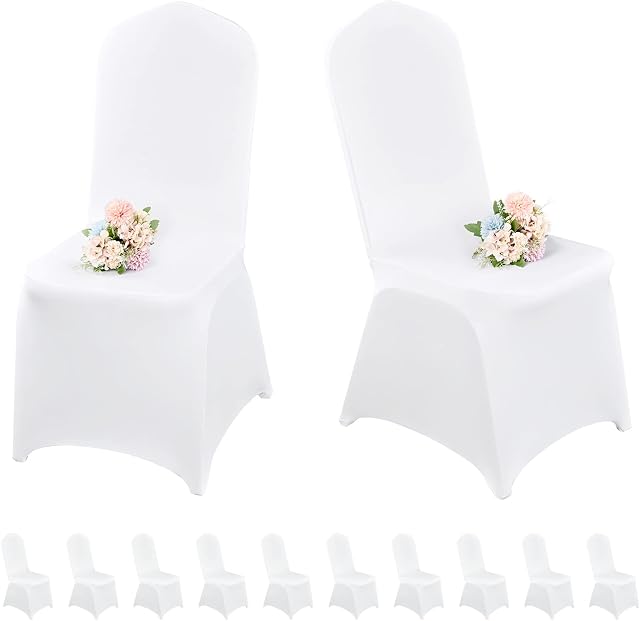 10 PCS White Chair Covers Dining Chair Seat Covers Spandex Chair Cover for Living Room-Universal Dining Chair Slipcovers Protector for Wedding,Banquet,and Party