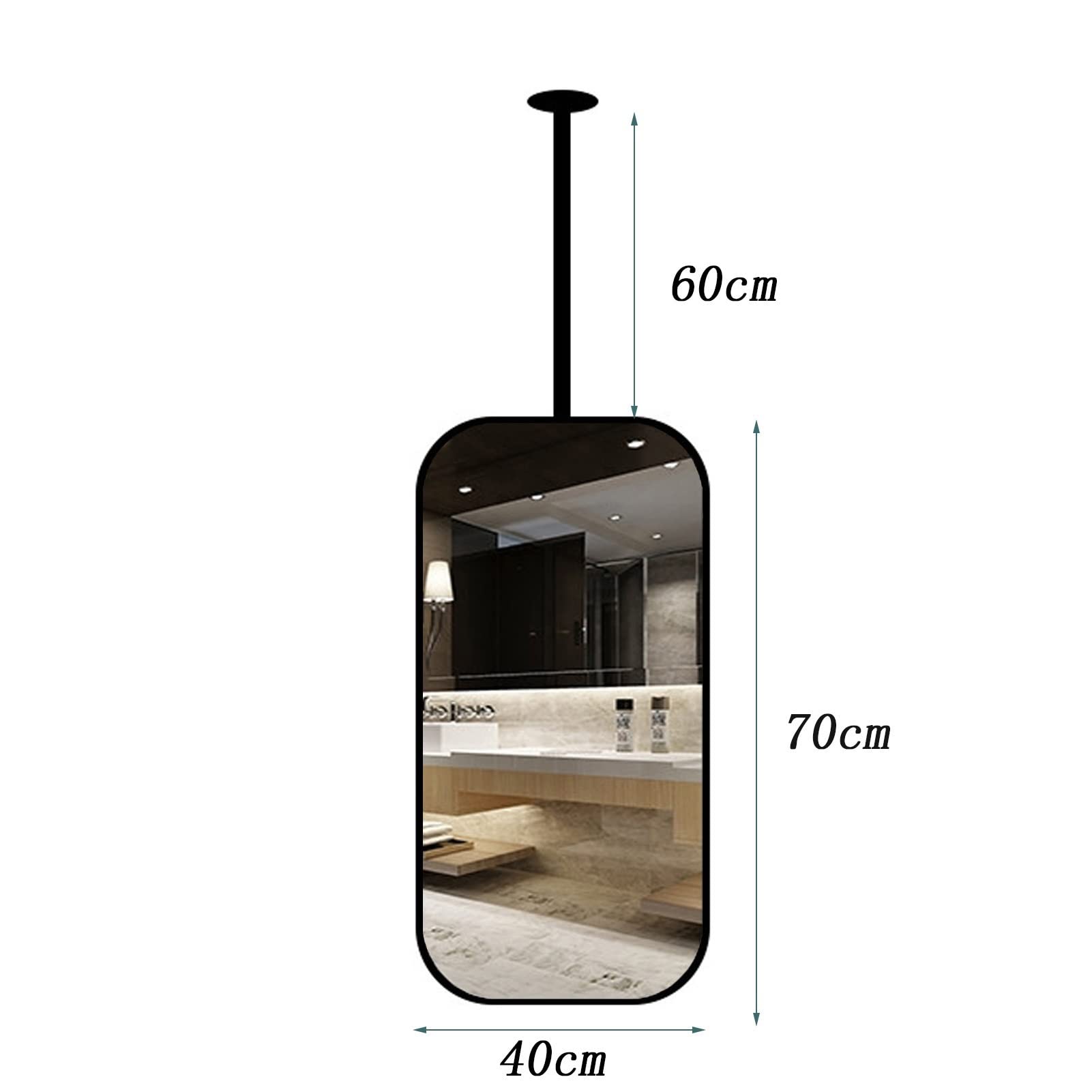 Specchio Quadrato Montato a soffitto con Struttura in Metallo Nero, Specchio da toeletta Galleggiante Moderno Specchio con Asta sospesa per Bagno Specchio per Trucco da Barba Specchio per de