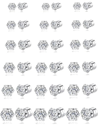 18 Pairs Magnetic Stud Earrings for Women Men Clip on No Piercing Magnet CZ Earrings Set Fake Earring Studs Jewelry 4-9MM