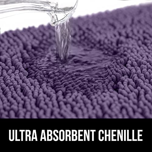Image of Gorilla Grip Shaggy Chenille Square U-Shape Contoured Mat for Base of Toilet, 22.5x19.5 Size, Machine Wash and Dry, Soft Plush Absorbent Contour Carpet Mats for Bathroom Toilets, Purple