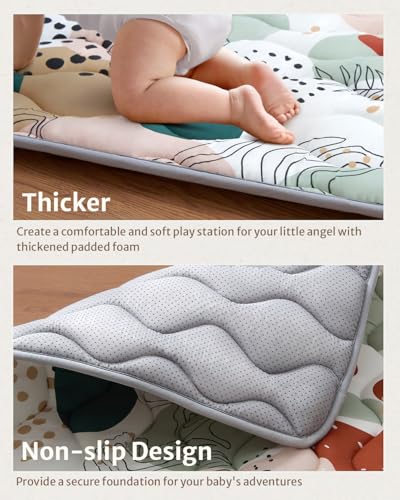 Image of Blissful Diary Baby Play Mats for Floor, 72x48 Inch Extra Thicker & Large Soft Cushioning Foam Playmats for Babies and Toddlers, Foldable Washable Baby Crawling Mat for Playpen, Modren Abstract