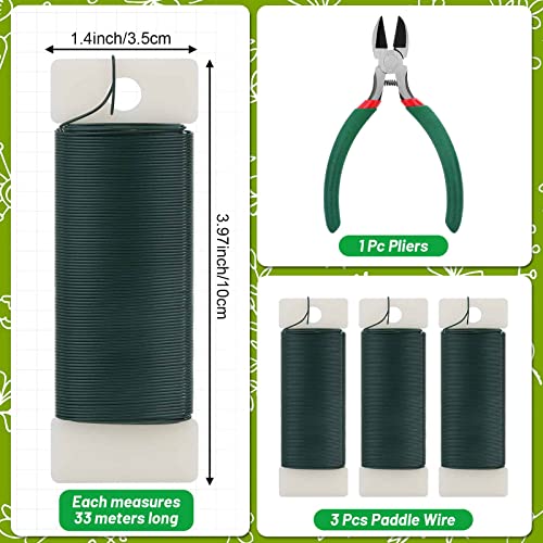 paxcoo flexible 110 yards green floral paddle wire - christmas wreath craft wire with wire cutter 22 gauge