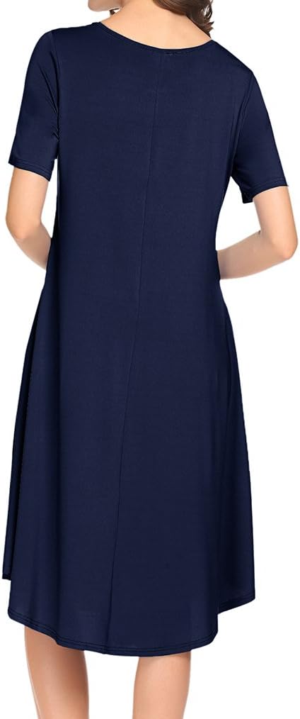 Locryz Women's Short Sleeve Pocket Swing Midi Dress Casual Loose T-Shirt Dresses - Image 2
