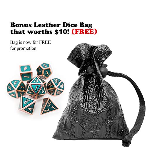 Haxtec Metal Dnd Dice Set Copper Teal Polyheral Dice For Rpg D&D Dungeons And Dragons Gifts W/ Pu Leather Dice Bag #TOP1