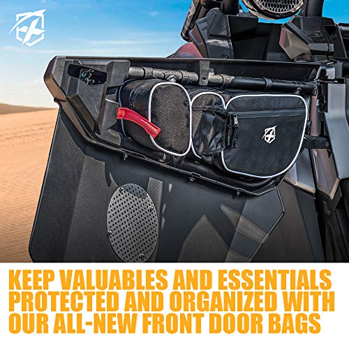 Image of Xprite UTV Front Side Door Storage Bags for 2017, 2018, 2019, 2020 Can-Am Maverick X3 Max XRS XDS Turbo R, Off-road Multi-Purpose Organizer Pocket w /Cup, Phone Holder & Removable Knee Pad - White