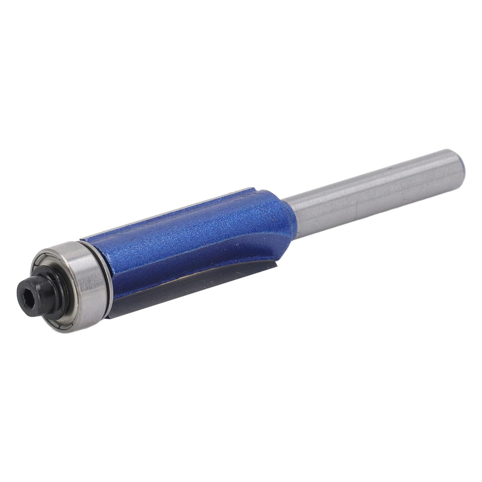 1/4in Shank Top Bearing Flush Trim Router Bit, Blue Silver Coated, Cemented Carbide Material, Professional Woodworking Trimming Tool with Storage Canister