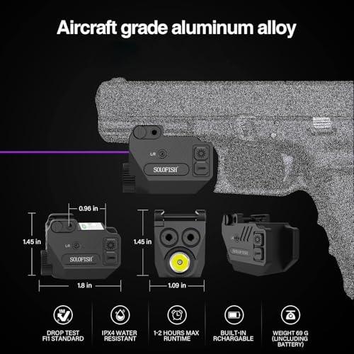 Image of SOLOFISH 500lm Pistol Light and Purple /Infrared (IR) /Green Blue Beam Combo, Rechargeable Aluminum Weapon Light and Beams for Guns with a Rail