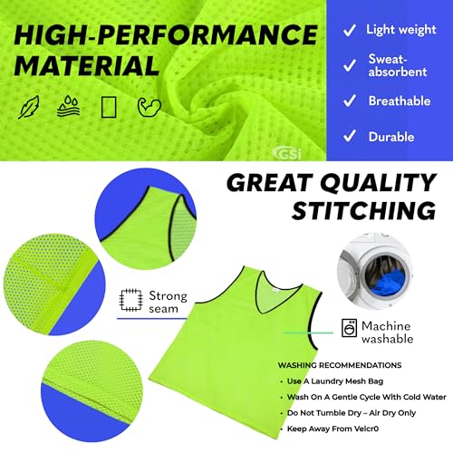 Image of GSi Sports Pinnies - Packs of 6 or 12 - Free Size - Mesh Training Vests for Soccer, Basketball - 6 Color Options