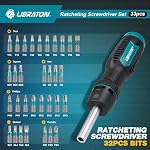LIBRATON Ratcheting Screwdriver Set, Multi-bit Screwdriver Tool, 33-in-1 Magnetic Ratchet Screw Driver, Slotted/Philips/Pozi/Torx/Hex/Square Bits, Ergonomic Handle for Home, Auto & DIY
