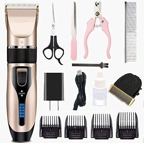 Gumodo Professional USB Dog Clippers Low Noise Rechargeable Pet Trimmers Cordless Pet Grooming Kit Electric Pet Hair Clippers Dog Shavers with LED Display Nail Kits Replacement Blade