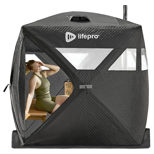 Lifepro ZenZone Outdoor Sauna Tent – Portable Wood Burning with Stove – 4 Person Steam & Dry Sauna for Camping, Backyard, Home Gym – Heavy Duty Oxford Cloth & Carbon Steel Stove